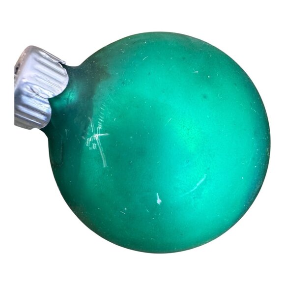 Vintage Emerald Green Christmas Tree Ornaments Set 12 Shiny Brite Glass Baubles - Picture 8 of 11